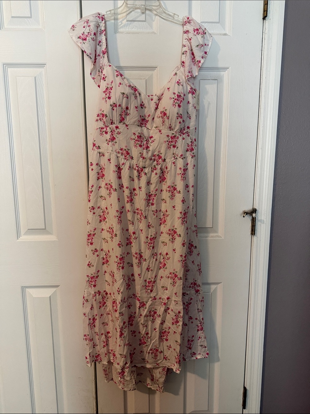 Hollister White Midi Dress with Pink Floral Print